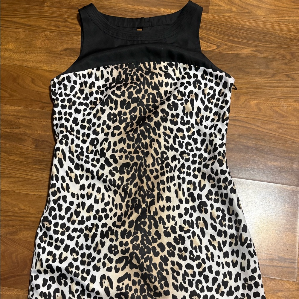 White House Black Market Leopard Print Dress with Red Hem size 4